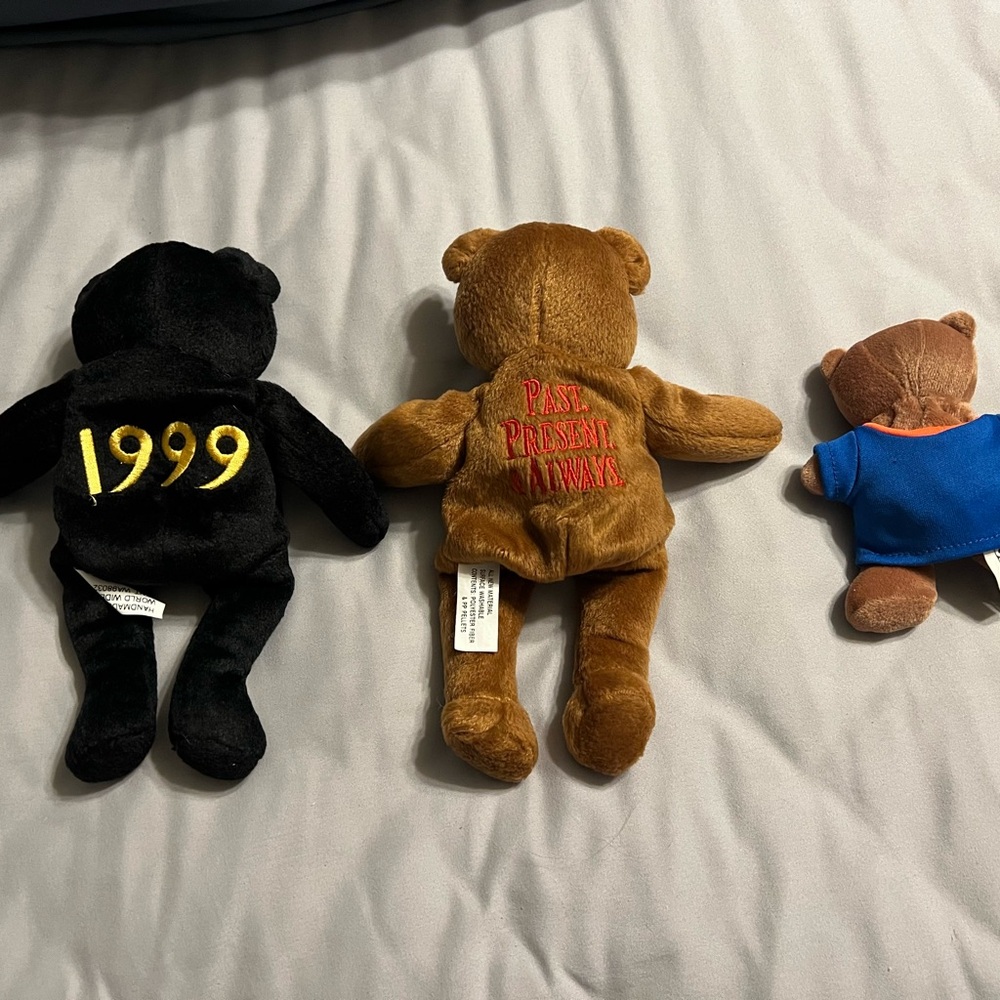 2 Brown and a Black Plush Beanie Bear Toy Lot - Picture 2 of 6